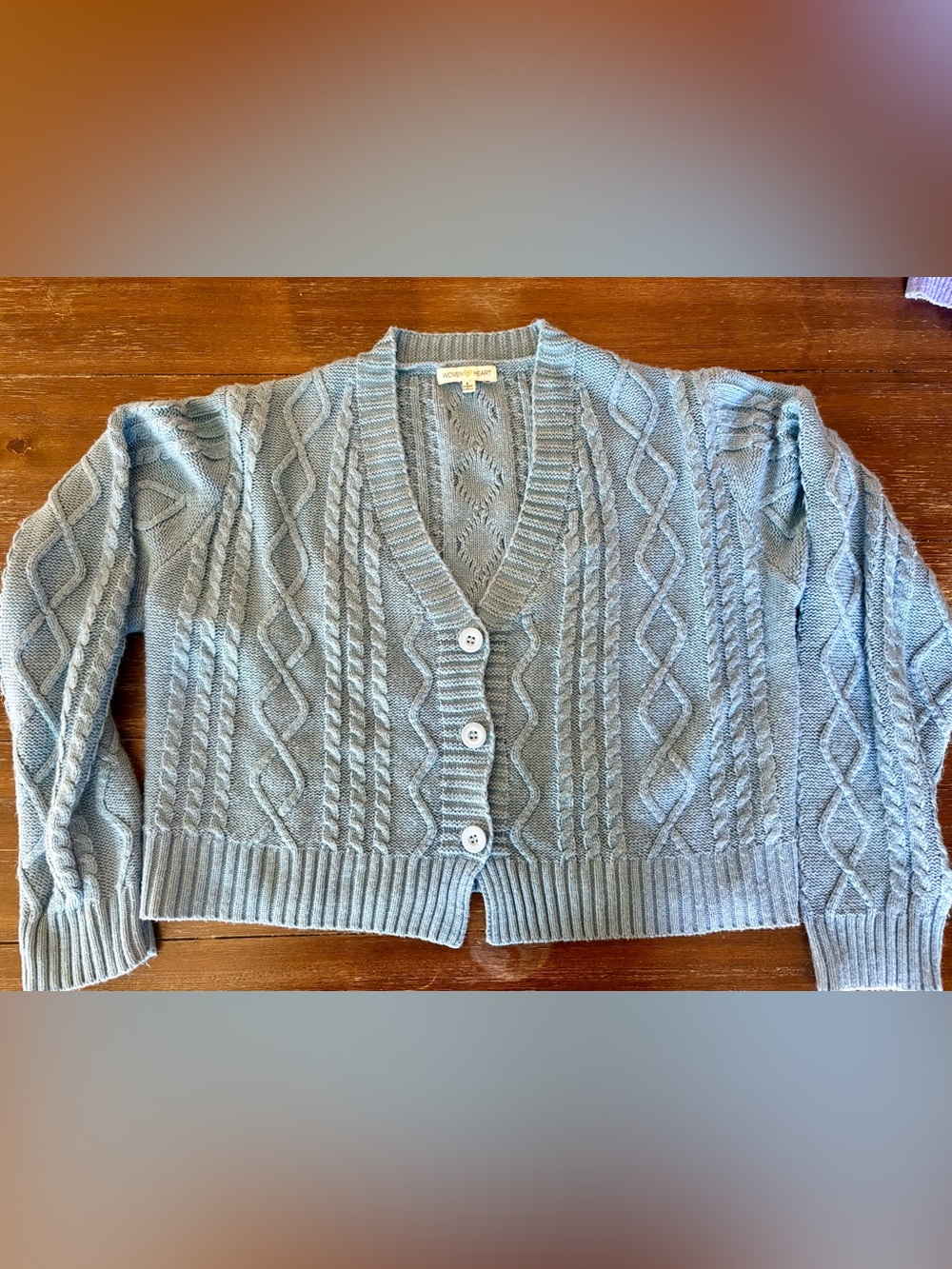 Woven Heart Powder Blue Cable Knit Button-Up Cardigan